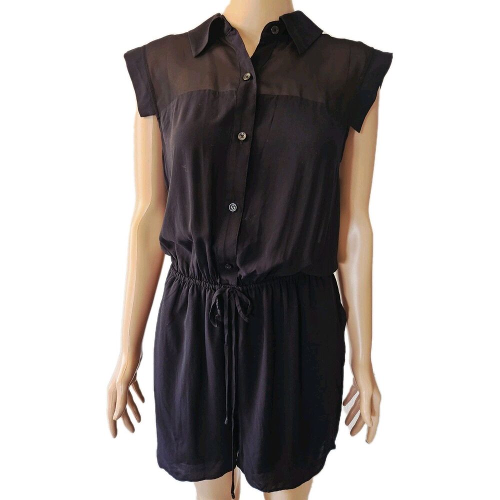 BCBGeneration Black Sleeveless Sheer Yoke Romper Size L